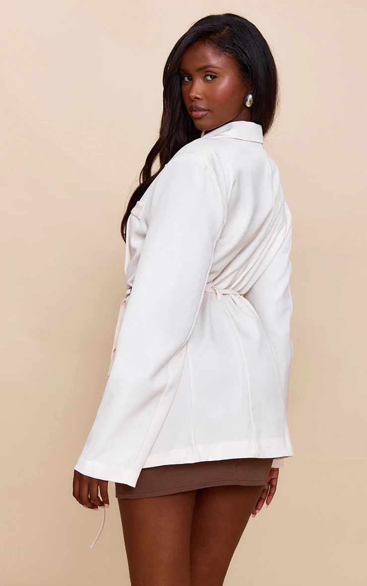 Prettylittlething Ecru Belt Detail Blazer 2 Prettylittlething Ecru Belt Detail Blazer - Image 2
