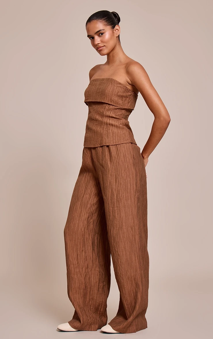 Chocolate Textured Woven Fold Over Bandeau Top 3 Chocolate Textured Woven Fold Over Bandeau Top - Image 3