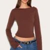 Prettylittlething Chocolate Crew Neck Flared Sleeve Long Top -Pretty Little Thing Shop dd7edd8596a22b3d67bb16f53f1f264bdd7e39f7 CNM3768 1 chocolate crew neck flared sleeve long top