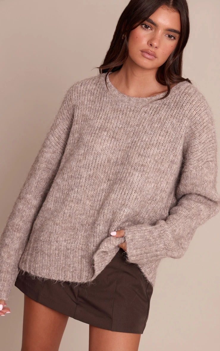 Taupe Rib Detail Oversized Sweater 1 Taupe Rib Detail Oversized Sweater