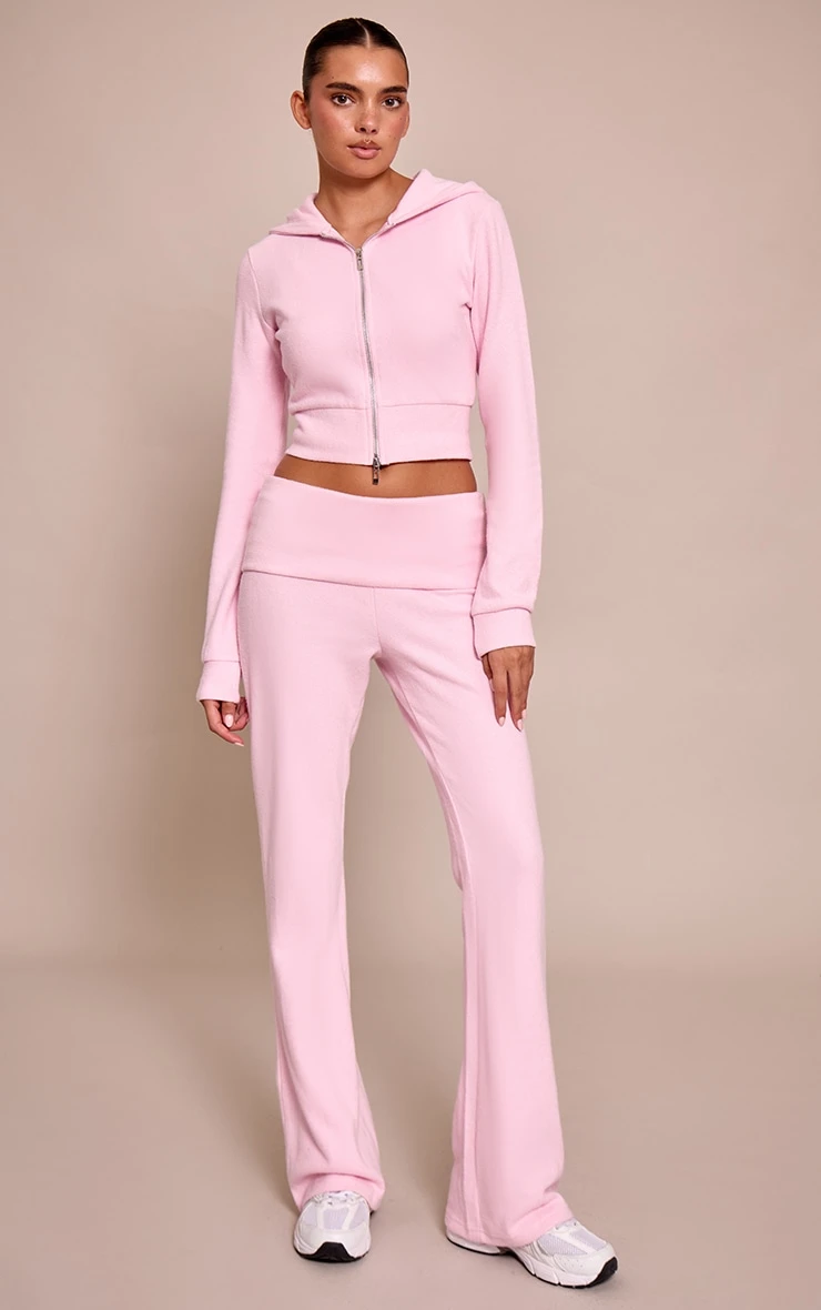 Pink Soft Touch Fold Over Waist Flare 1 Pink Soft Touch Fold Over Waist Flare