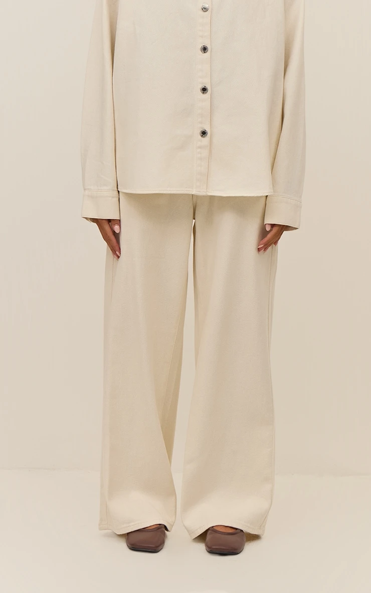 Prettylittlething Ecru Low Rise Wide Leg Style Jeans 2 Prettylittlething Ecru Low Rise Wide Leg Style Jeans - Image 2