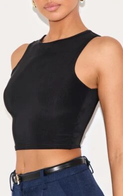 Prettylittlething Black Slinky Racer Crop Top -Pretty Little Thing Shop defaab058cc012657102f42568326c214e556f1c CNG0442 4 black slinky racer crop top