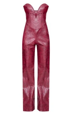 Prettylittlething Burgundy Croc Faux Leather Bandeau Plunge Straight Leg Jumpsuit -Pretty Little Thing Shop defe54335bdd35bbd62405994b300b99eb6fe7ae cnk1945 5