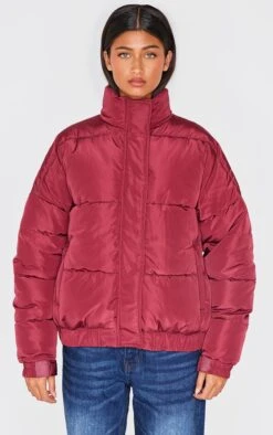 Prettylittlething Burgundy Funnel Neck Padded Jacket