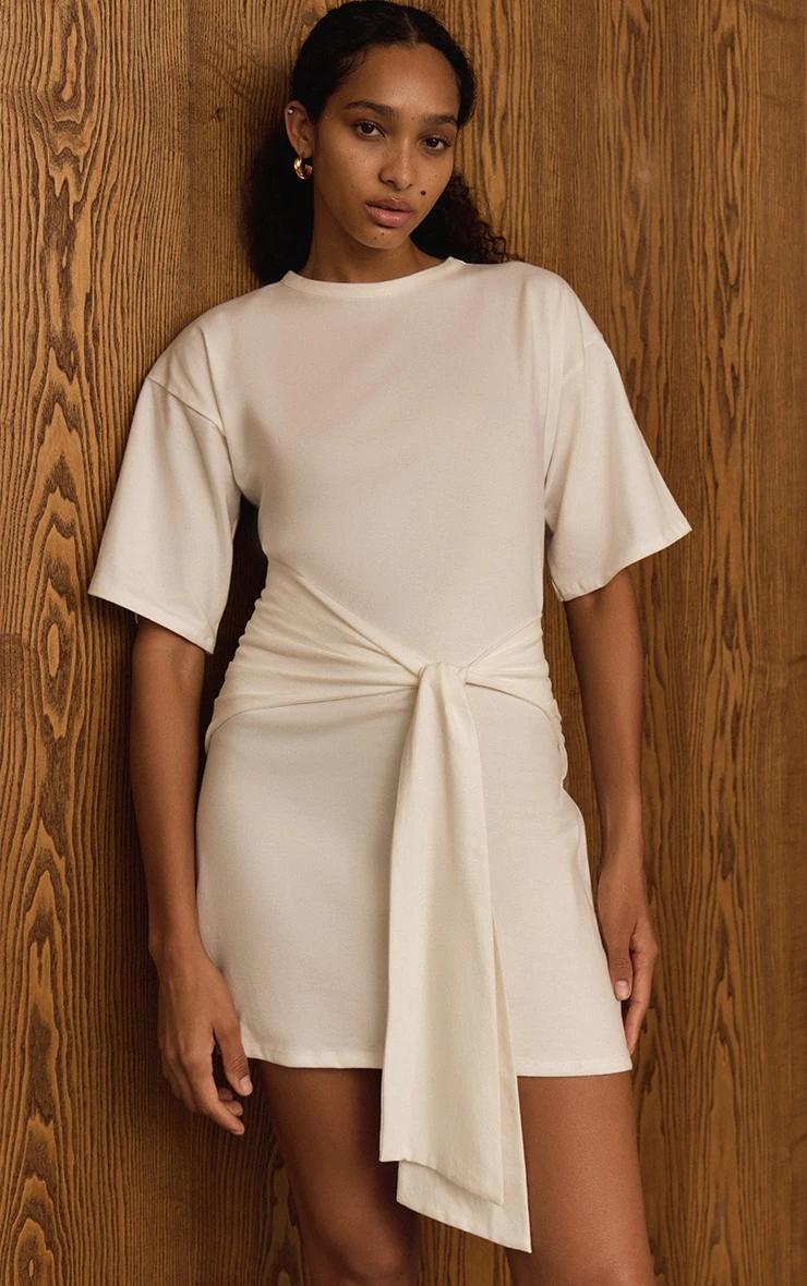 White Wrap Detail T-Shirt Dress 1 White Wrap Detail T-Shirt Dress