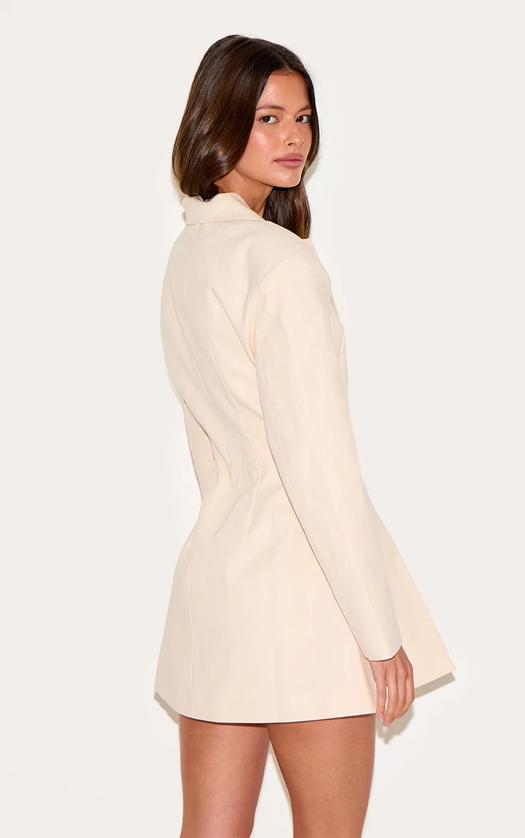 Prettylittlething Cream Linen Blend Tie Detail Blazer Dress 2 Prettylittlething Cream Linen Blend Tie Detail Blazer Dress - Image 2