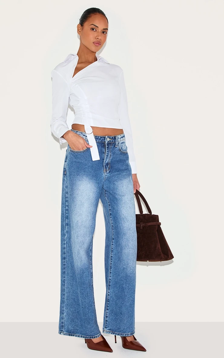 Prettylittlething White Ruched Buckle Asymmetric Shirt 3 Prettylittlething White Ruched Buckle Asymmetric Shirt - Image 3