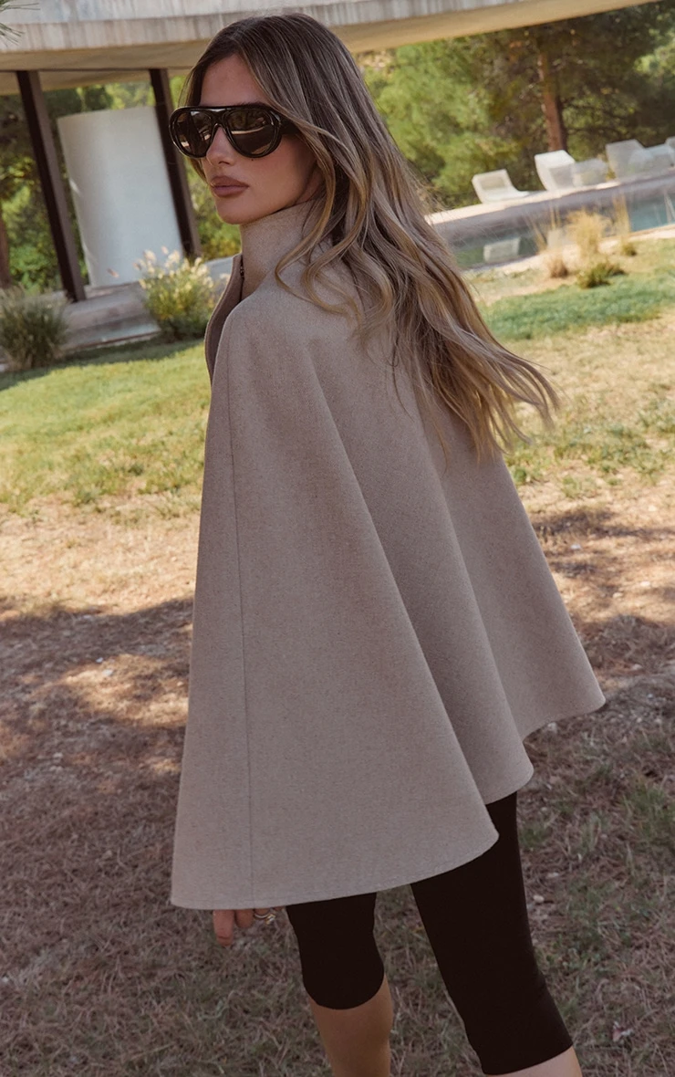 Prettylittlething Oat Wool Look Funnel Neck Wrap Coat 2 Prettylittlething Oat Wool Look Funnel Neck Wrap Coat - Image 2