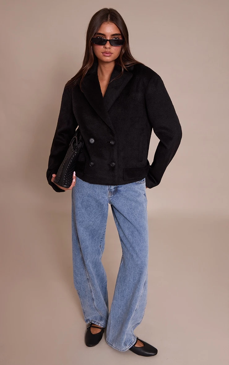 Prettylittlething Black Brushed Wool Cropped Trench Coat 3 Prettylittlething Black Brushed Wool Cropped Trench Coat - Image 3