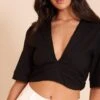 Prettylittlething Black Lightweight Woven Cropped Shirt