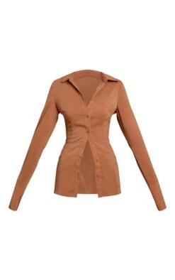 Prettylittlething Tan Chiffon Fitted Shirt -Pretty Little Thing Shop e057c8d513847ee10e49420aab05edf73bb4526f CNO4157 5 tan chiffon fitted shirt