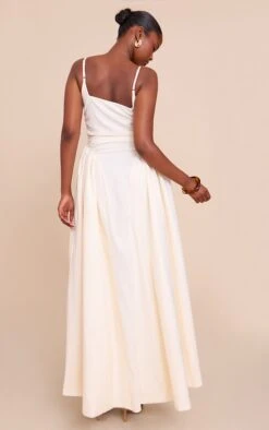 Prettylittlething Cream Woven Ruched Strappy Midi Dress -Pretty Little Thing Shop e06bda2fd7ad351302392f768c7587fbb46f90a5 CNM0584 2 cream woven ruched strappy midi dress