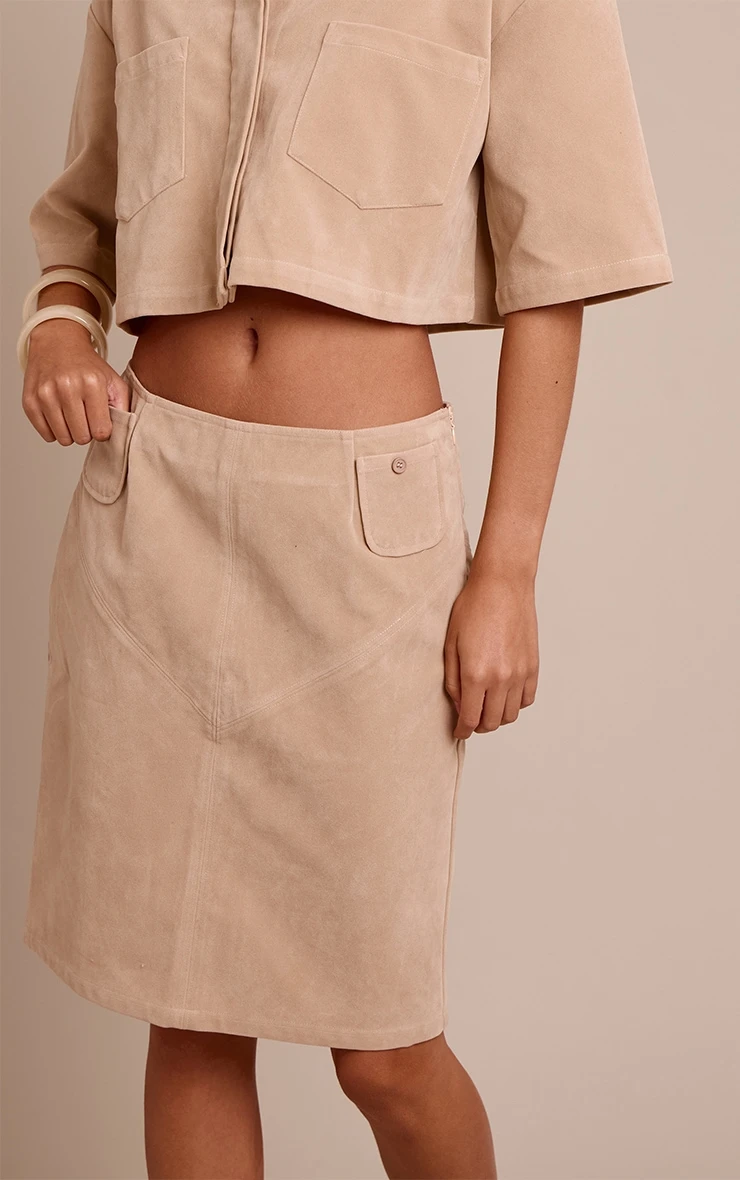 Prettylittlething Sand Faux Suede Midi Skirt 2 Prettylittlething Sand Faux Suede Midi Skirt - Image 2