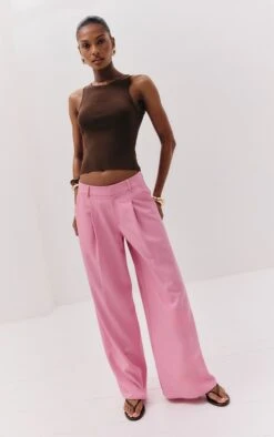 Prettylittlething Pink Woven Double Pleat Wide Leg Pant