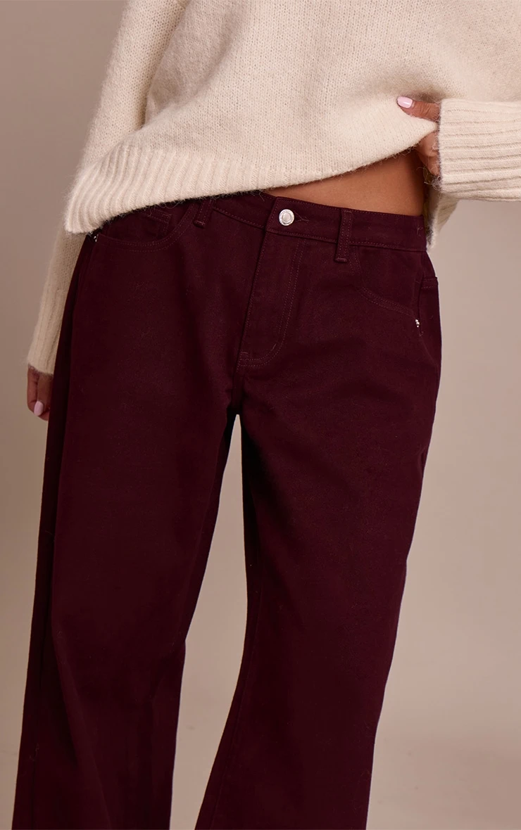 Burgundy Low Rise Wide Leg Jeans 4 Burgundy Low Rise Wide Leg Jeans - Image 4