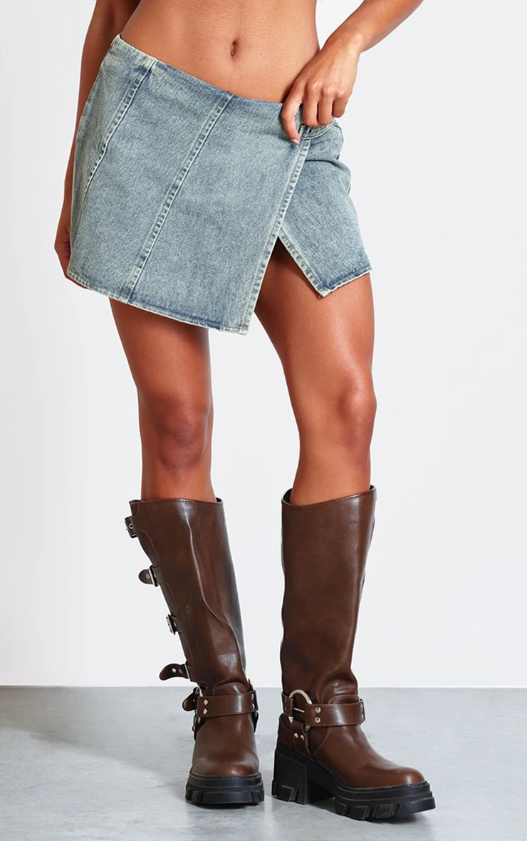 Vintage Wash Mid Rise Denim Wrap Over Mini Skirt 2 Vintage Wash Mid Rise Denim Wrap Over Mini Skirt - Image 2