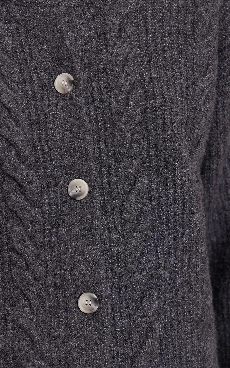 Charcoal Cable Knit Button Through Cardigan 4 Charcoal Cable Knit Button Through Cardigan - Image 4