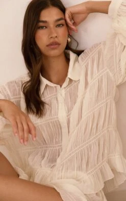 Prettylittlething Cream Chiffon Shirred Detail Shirt -Pretty Little Thing Shop e20169cc62f885cb7b7e6ae25b8aec36e8b50c06 CNM1754 4 cream chiffon shirred detail shirt