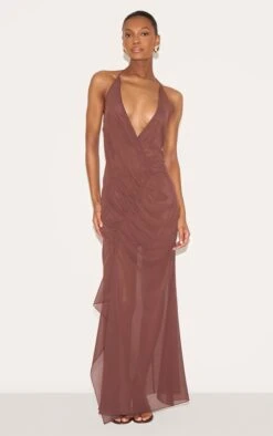 Prettylittlething Chocolate Chiffon Asymmetric Ruched Maxi Dress -Pretty Little Thing Shop e21759e0cf4b96b6605b41f2c1167c74051f00d2 CNM1582 3 chocolate chiffon asymmetric ruched maxi dress