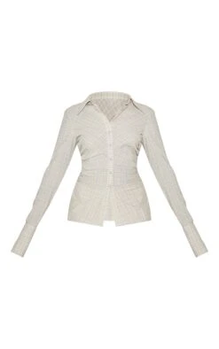Prettylittlething Green Check Fitted Ruched Side Shirt -Pretty Little Thing Shop e25f59043bea671d9debbd9531f8f6433e99844a CNM4046 5 green check fitted ruched side shirt