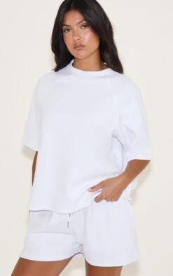 Prettylittlething White Embroidered Interlock Shorts