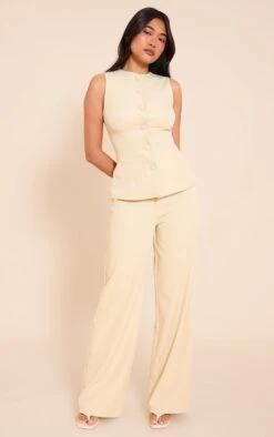 Prettylittlething Lemon High Neck Vest Straight Leg Jumpsuit