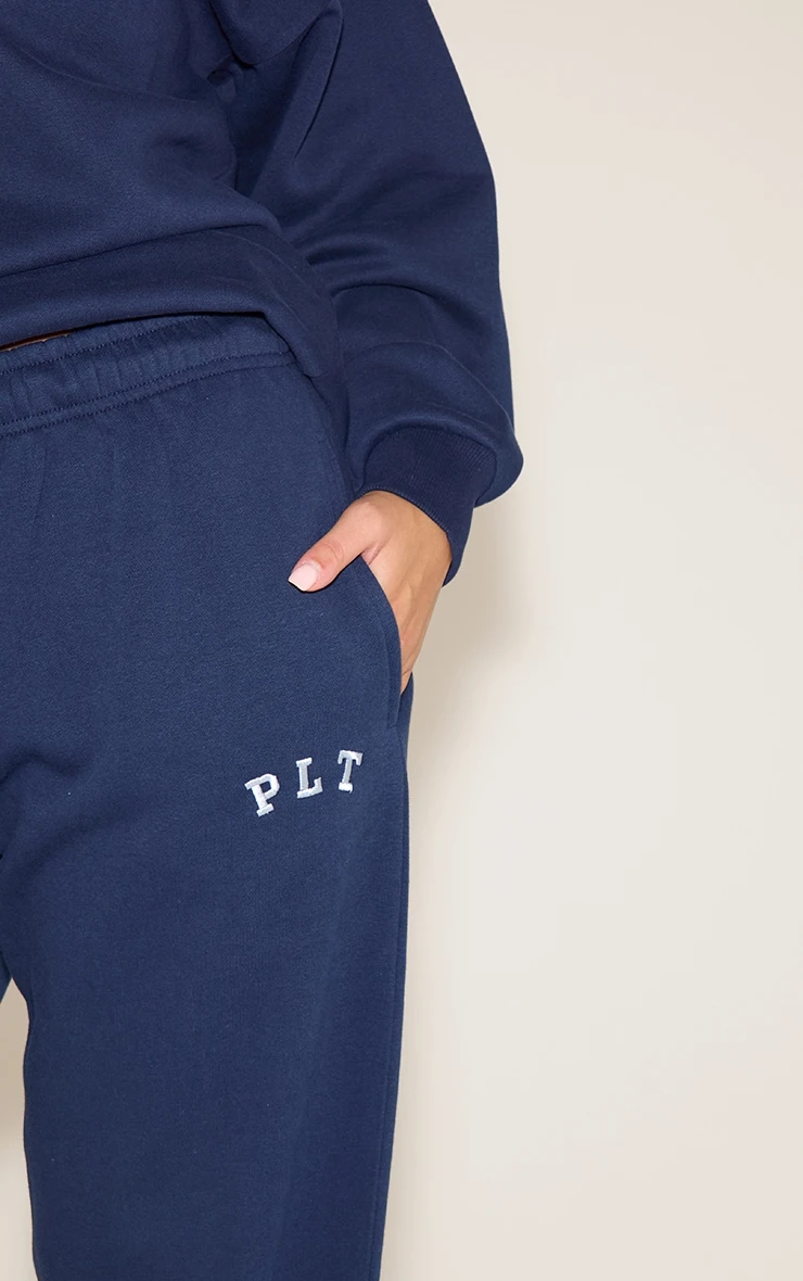 PRETTYLITTLETHING Navy Logo Oversize Wide Leg Sweatpants - Image 4