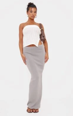 Prettylittlething Dove Grey Fine Knit Maxi Skirt