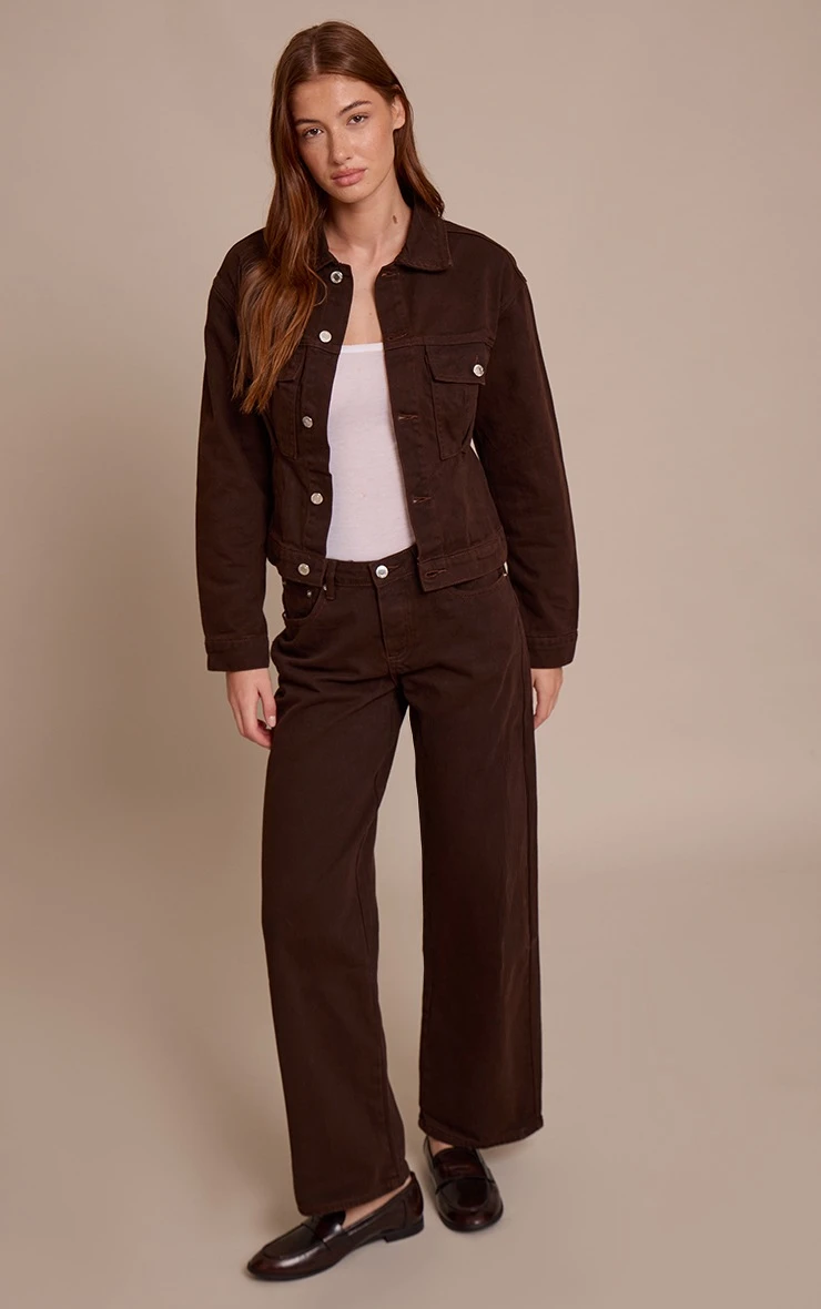 Prettylittlething Dark Chocolate Pleated Cinch Back Denim Jacket 3 Prettylittlething Dark Chocolate Pleated Cinch Back Denim Jacket - Image 3