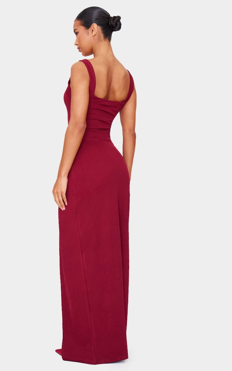 Burgundy Straight Neck Maxi Dress 2 Burgundy Straight Neck Maxi Dress - Image 2