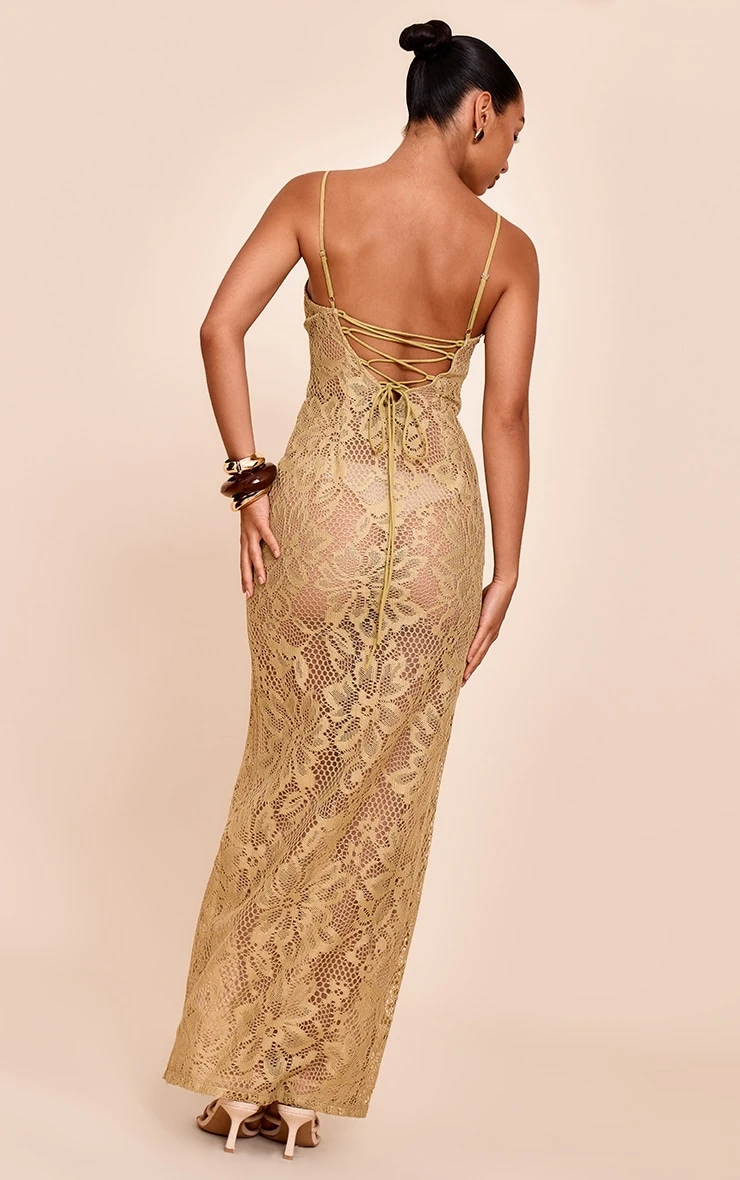 Prettylittlething Sage Green Textured Lace Up Maxi Dress 2 Prettylittlething Sage Green Textured Lace Up Maxi Dress - Image 2