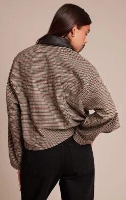 Prettylittlething Brown Checked PU Collar Zip Up Jacket -Pretty Little Thing Shop e41688c20ea19580d31d32c7b0fd7ddb89bc940c CNN8535 2 brown checked pu collar zup up jacket