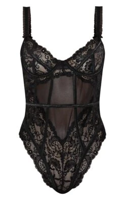 Prettylittlething Black Mesh Frill Detail Panelling Lace Bodysuit -Pretty Little Thing Shop e45ca12273f12b930a3a4818197c57963e12c715 CNF2535 5 black mesh frill detail panelling lace bodysuit