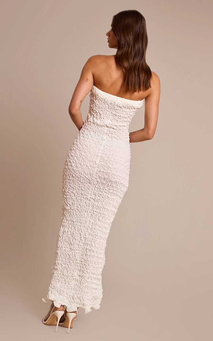 Prettylittlething Cream Crinkle Textured Jersey Bandeau Maxi Dress 2 Prettylittlething Cream Crinkle Textured Jersey Bandeau Maxi Dress - Image 2