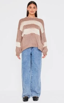 Prettylittlething Mocha Stripe Distressed Detail Chunky Knit Sweater -Pretty Little Thing Shop e4cdb1fc7be5a06b067d0d30adfb8e9ceb2661f4 cnl5033 3