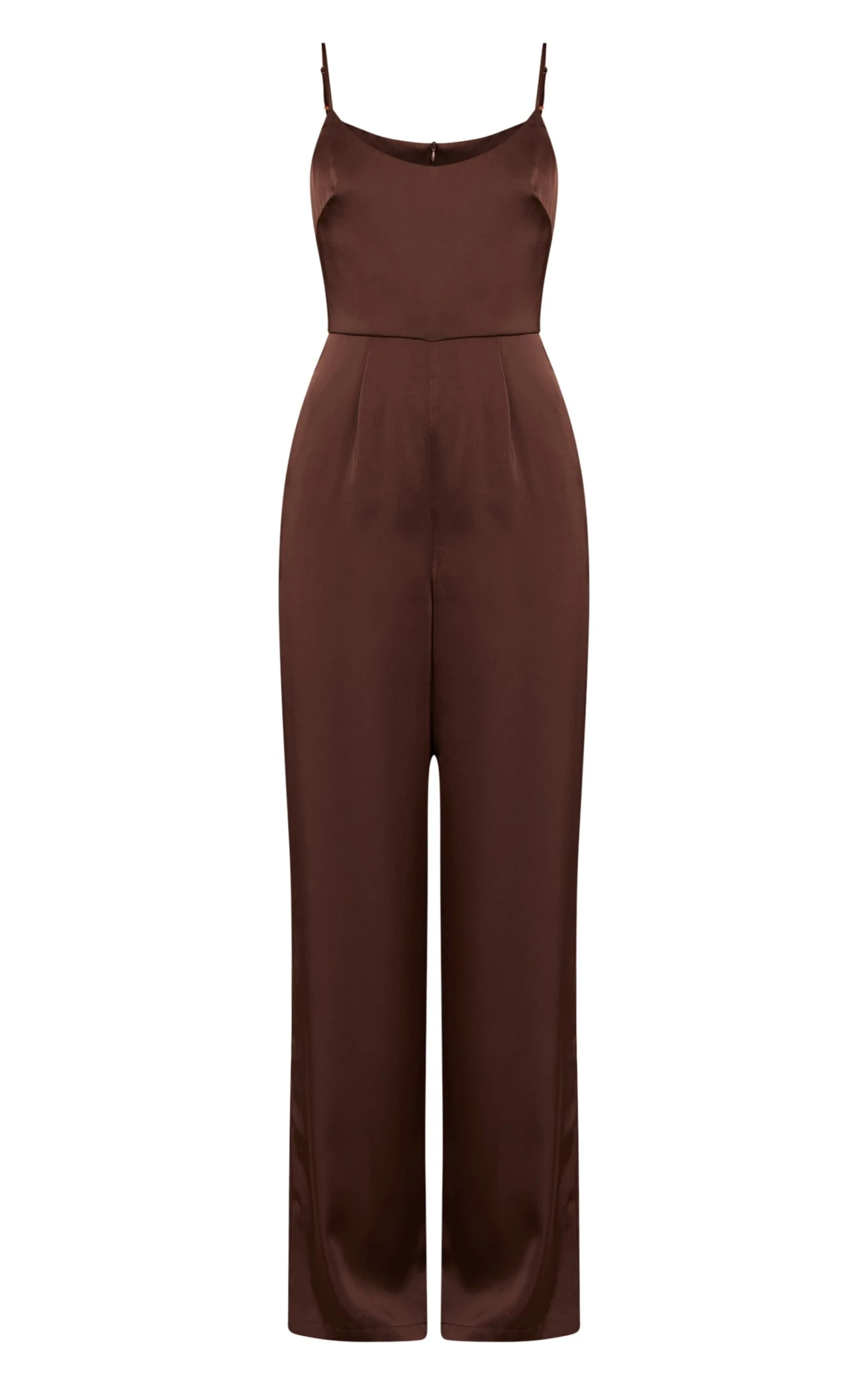 Prettylittlething Chocolate Satin Scoop Neck Straight Leg Jumpsuit 5 Prettylittlething Chocolate Satin Scoop Neck Straight Leg Jumpsuit - Image 5