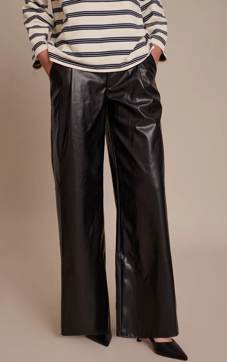 Prettylittlething Black Pleated Faux Leather Pants 2 Prettylittlething Black Pleated Faux Leather Pants - Image 2