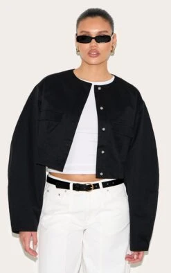 Prettylittlething Black Cocoon Sleeve Cropped Blazer