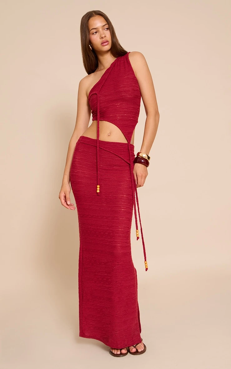 Red Textured Bead Asymmetrical Maxi Skirt 1 Red Textured Bead Asymmetrical Maxi Skirt