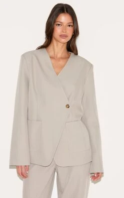 Prettylittlething Sand Tailored Woven Asymmetric Blazer