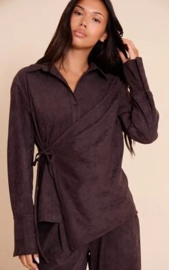 Chocolate Suede Wrap Over Shirt