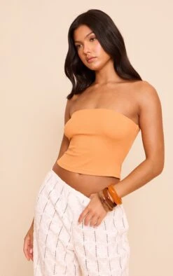 Prettylittlething Apricot Soft Rib Bandeau Top