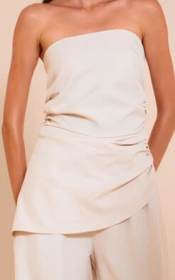 Prettylittlething Cream Woven Ruched Wide Leg Jumpsuit -Pretty Little Thing Shop e562c707ab197ba0f1b2b866ce257b0ad7df413c CNN0125 4 cream woven ruched wide leg jumpsuit