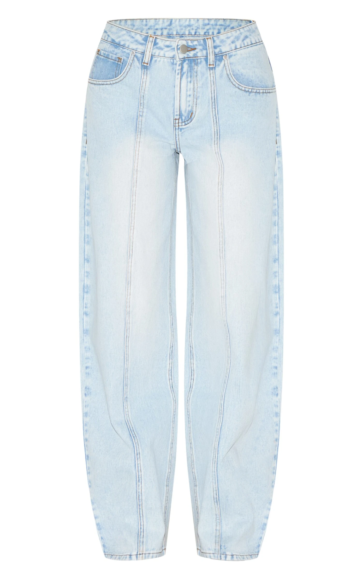 Prettylittlething Light Blue Wash Seam Detail Barrel Jean 5 Prettylittlething Light Blue Wash Seam Detail Barrel Jean - Image 5