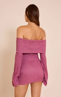 Prettylittlething Mauve Textured Bardot Long Sleeve Bodycon Dress -Pretty Little Thing Shop e59559c0b4144f23b0adc0024f9b6c94fe83347a CNN3814 2 mauve textured bardot long sleeve bodycon dress