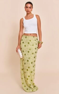 Prettylittlething Sage Green Embellished Maxi Skirt