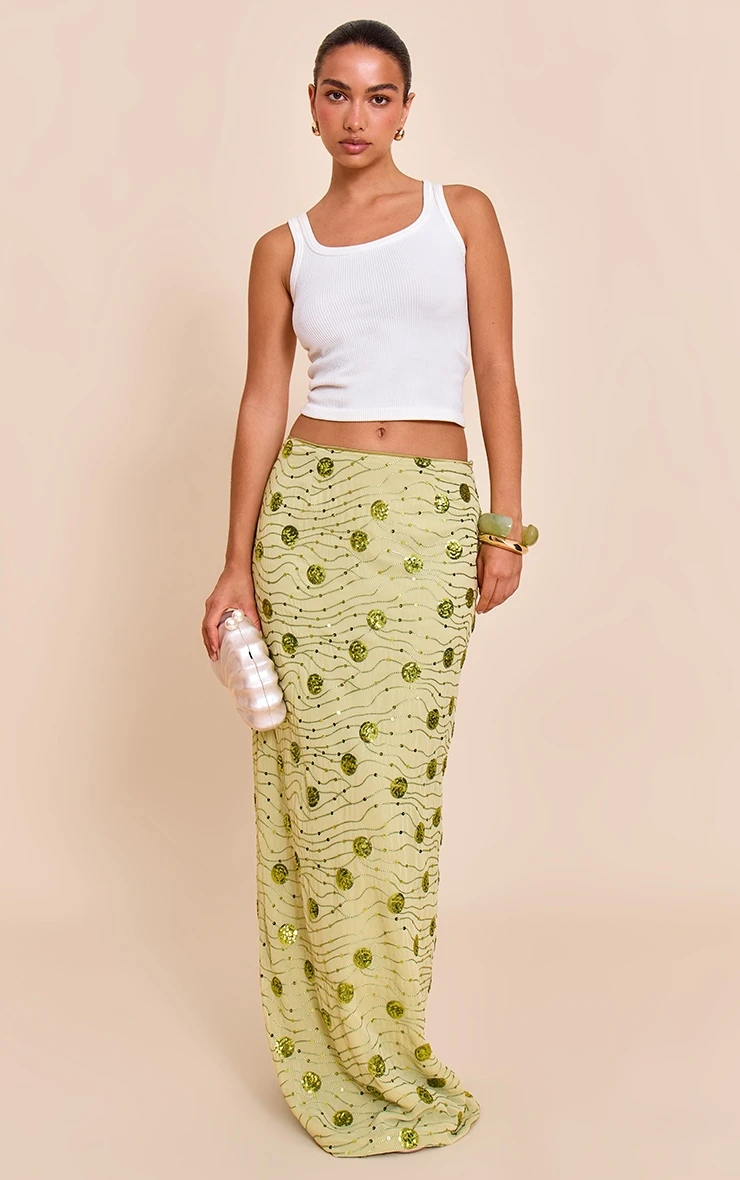 Prettylittlething Sage Green Embellished Maxi Skirt 1 Prettylittlething Sage Green Embellished Maxi Skirt