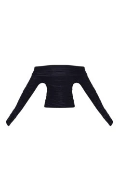 Prettylittlething Black Double Layer Slinky Ruched Detail Bardot Long Sleeve Top -Pretty Little Thing Shop e599b46044660594cd2248be330ac7ec070832a4 CNM5811 5 black double layer slinky ruched detail bardot long sleeve top