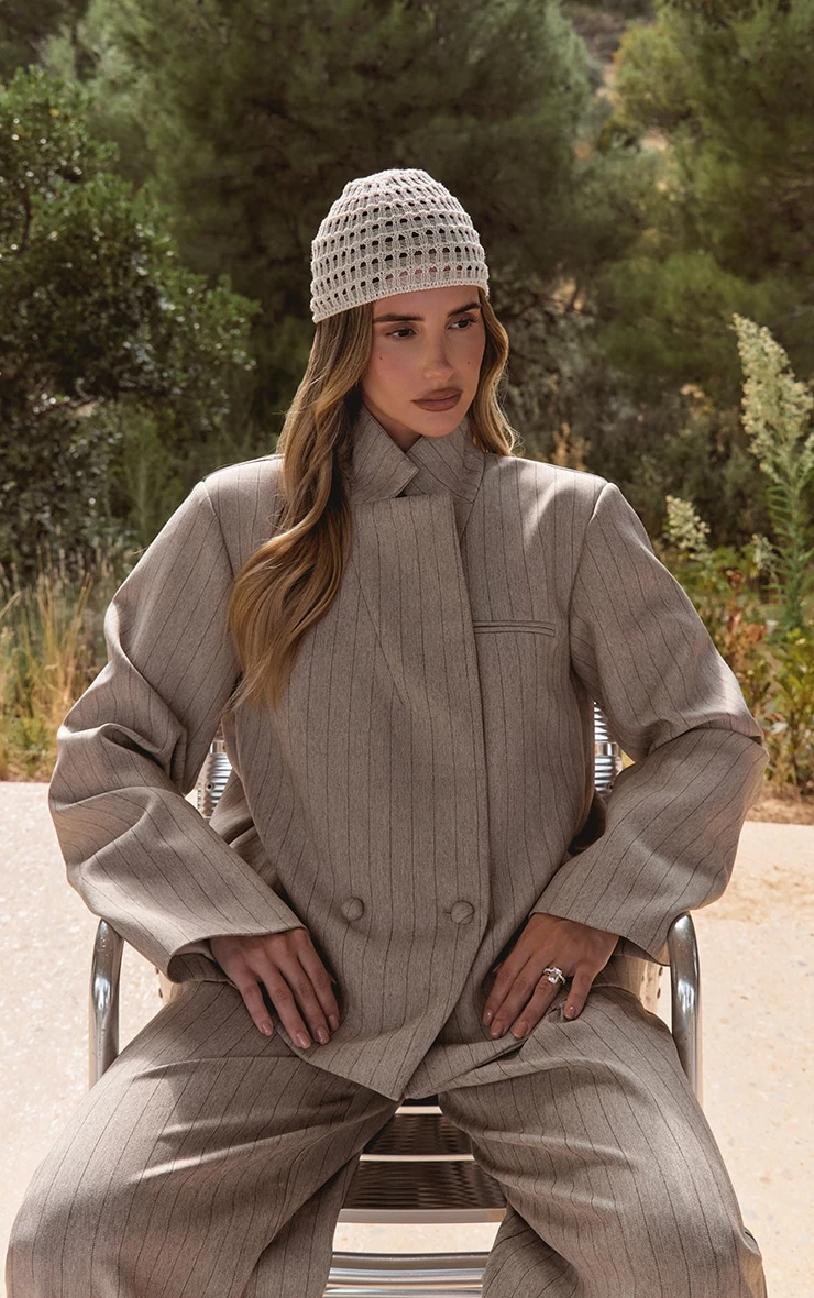 Taupe Pinstripe Boxy Blazer